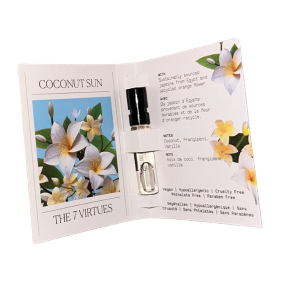 2 x THE 7 VIRTUES Coconut Sun Eau de Parfum Sample - .06 fl oz ea. NEW ON CARDS - Picture 4 of 4